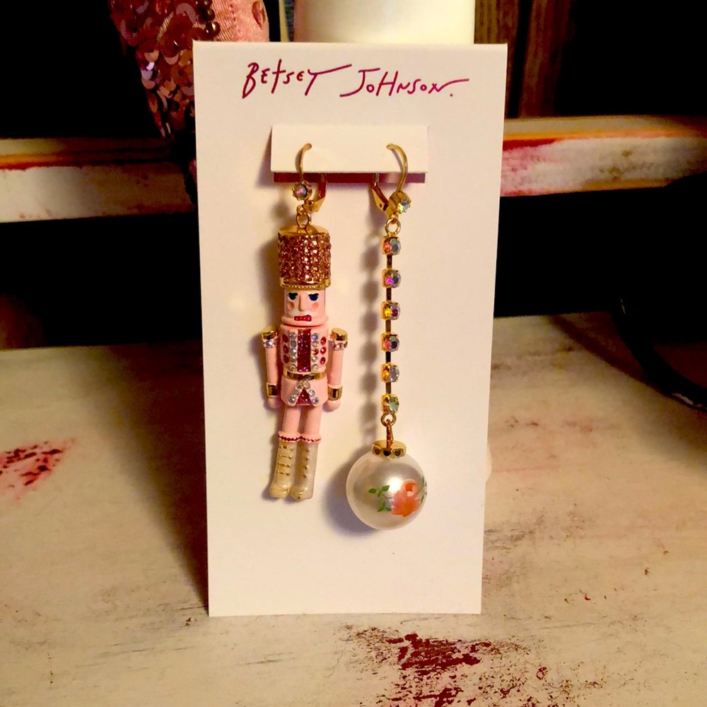 NWT Sparkly Betsey Johnson Rhinestone Nutcracker Jeweled Dangling Earrings